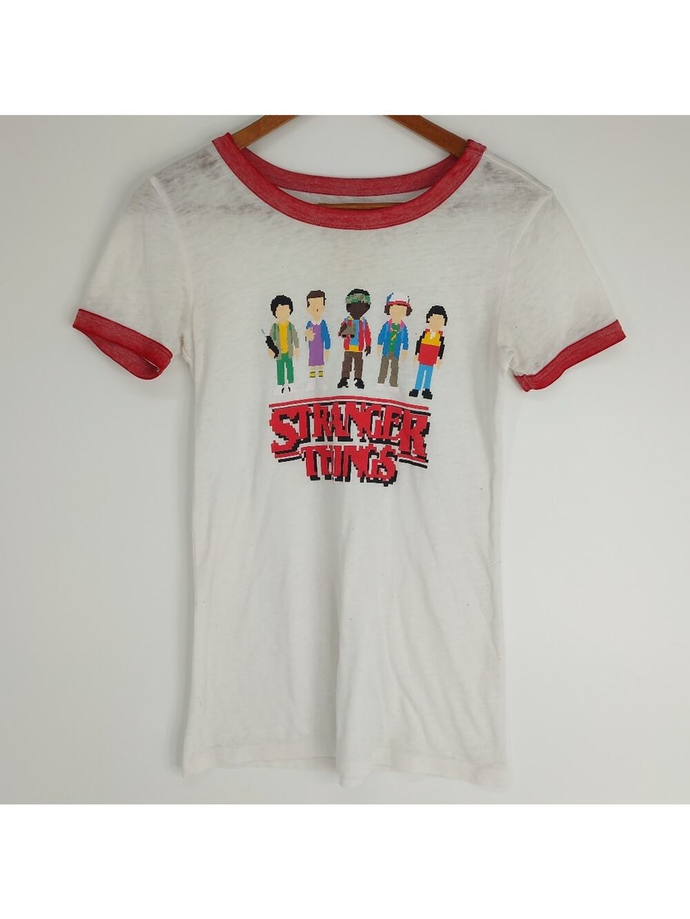 Stranger Things Netflix White Lightweight Graphic T-Shirt Tee Size XS